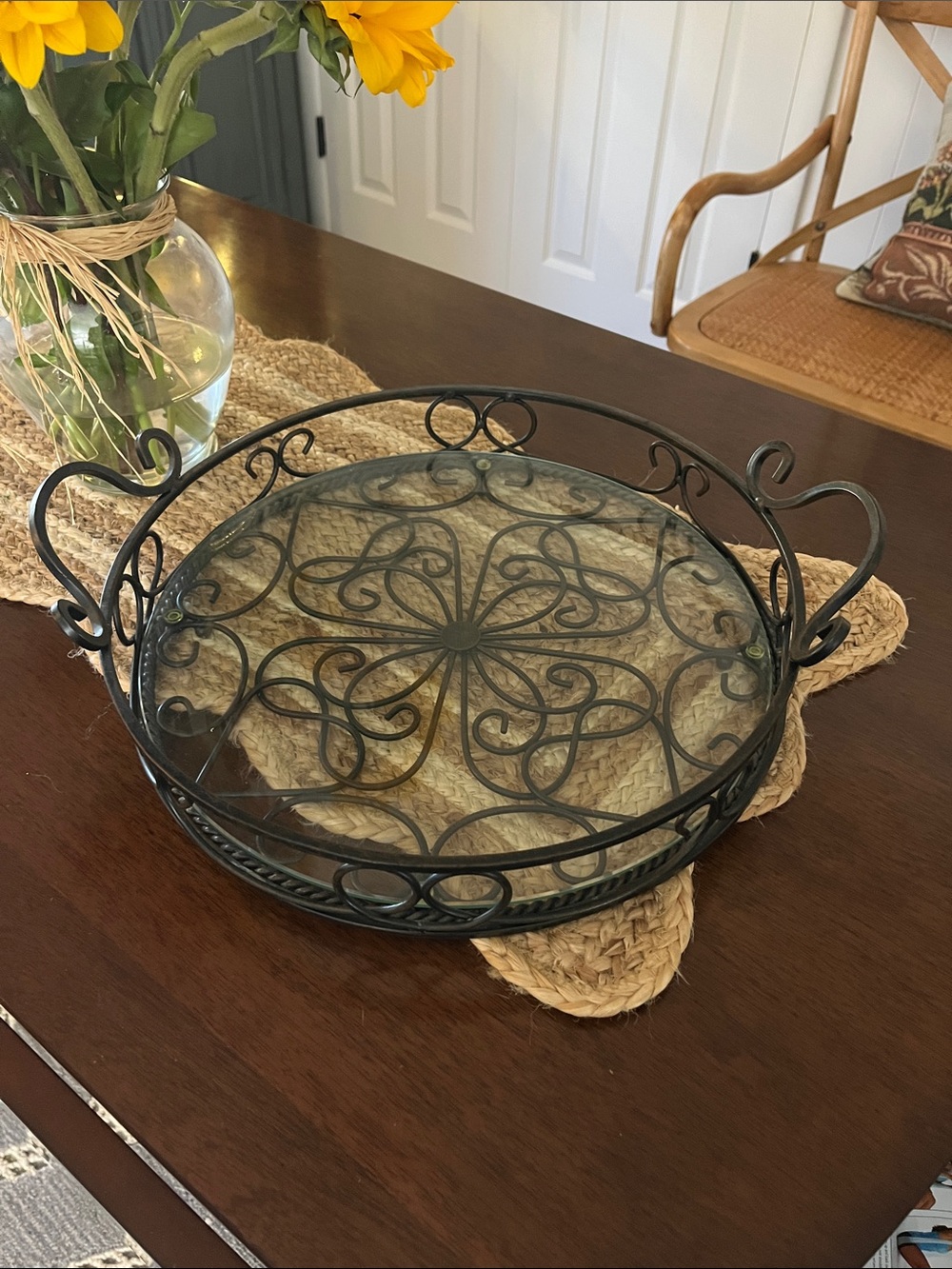 Southern Living At Home Metal and Glass Serving Tray - Black